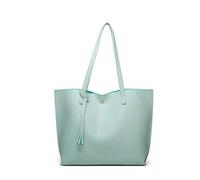 Dreubea Women's Soft Faux Leather Tote Shoulder Bag from, Big Capacity Tassel Handbag, Aquamarine, One Size