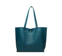 Dreubea Women's Soft Faux Leather Tote Shoulder Bag from, Big Capacity Tassel Handbag, Navy Blue, One Size