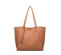 Dreubea Women's Soft Faux Leather Tote Shoulder Bag from, Big Capacity Tassel Handbag, Windsor Tan New, One Size