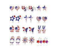 Dreuyet 12 Pairs 4th of July Earrings Set for Women American Flag Patriotic Stud Earrings Red White Blue USA Flag Jewelry for Independence Day Memorial Day Party Gifts, Middle, Metal, No Gemstone