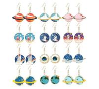 Dreuyet 12 Pairs Space Planet Earrings for Women Unique Creative Celestial Moon Star Earth Rocket Astronaut Universe Dangle Earrings Mysterious Space Statement Jewelry, Middle, Metal, No Gemstone