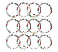 Dreuyet 12 Pcs Christmas Bracelet Set Polymer Clay Stretch Heishi Bracelets Bulk Joy Merry Elk Snowmen Tree Bracelet for Holiday Party Friend Xmas Jewelry Gifts, M, Polymer Clay, no gemstone