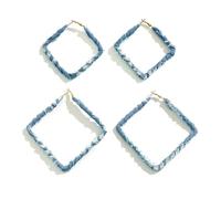 Dreuyet 2 Pairs Bohemia Denim Hoop Earrings for Women Simple Exaggerated Geometric Big Circle Round Star Heart Statement Earrings Chic Jewelry Gifts Wedding Bridal, Middle, Denim Metal, No Gemstone