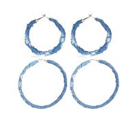 Dreuyet 2 Pairs Bohemia Denim Hoop Earrings for Women Simple Exaggerated Geometric Big Circle Round Star Heart Statement Earrings Chic Jewelry Gifts Wedding Bridal, Middle, Denim Metal, No Gemstone