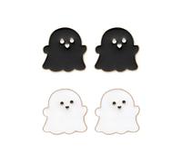 Dreuyet 2 Pairs Ghost Stud Earrings for Women Cartoon Cute White Black BOO Ghost Studs Earring Lovely Funny Happy Ghost Halloween Cosplay Jewelry Gift, Middle, Metal, No Gemstone