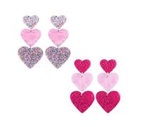Dreuyet 2 Pairs Heart Earrings Glitter Red Pink Heart Earrings Hot Pink Heart Earrings Cute Love Dangling Heart Earrings Lightweight Acrylic Heart Earrings for Women, Middle, Acrylic, No Gemstone