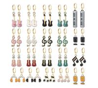 Dreuyet 20 Pairs Guitar Music Note Earrings for Women Cute Musical Bass Electric Hoop Earrings Personalized Teacher Singer Concert Party Jewelry Rock and Roll Music Lovers Accessories, Middle, Metal
