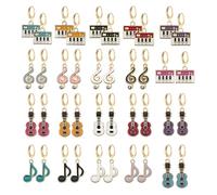 Dreuyet 20 Pairs Guitar Music Note Earrings for Women Cute Musical Bass Electric Hoop Earrings Personalized Teacher Singer Concert Party Jewelry Rock and Roll Music Lovers Accessories, Middle, Metal