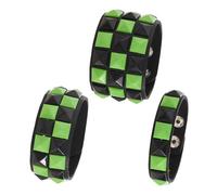 Dreuyet 3 Piece Checkered Leather Bracelet Set Black White PU Wristband Adjustable Gothic Punk Style Halloween Accessories for Men Women, M, Faux Leather, no gemstone