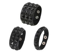 Dreuyet 3 Piece Checkered Leather Bracelet Set Black White PU Wristband Adjustable Gothic Punk Style Halloween Accessories for Men Women, M, Faux Leather