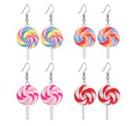 Dreuyet 4 Pairs Cute Colorful Rainbow Lollipop Earrings for Women Creative Unique Simulation Sweet Candy Sugar Dangle Earrings Handmade Kawaii Lollipop Earrings Statement Xmas Jewelry, Middle, Polymer