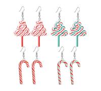 Dreuyet 4 Pairs Cute Colorful Rainbow Lollipop Earrings for Women Creative Unique Simulation Sweet Candy Sugar Dangle Earrings Handmade Kawaii Lollipop Earrings Statement Xmas Jewelry, Middle, Polymer