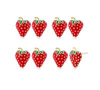 Dreuyet 4 Pairs Cute Strawberry Fruits Small Stud Earrings for Women Lifelike Red Strawberry Stud Post Earring Funny Enamel Lucky Mini Fruit Earrings Birthday Easter Jewelry, Zinc, No Gemstone
