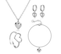 Dreuyet 4 Pcs Heart Jewelry Set for Women Dainty Heart Pendant Necklace Heart Bracelet Heart Hoop Earrings Huggie Heart Ring Charm Love Heart Jewelry, S, Gold Plated, No Gemstone