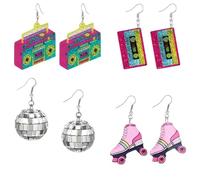 Dreuyet 4Pairs 80s 90s Earrings for Women Colorful Lightning Acrylic Retro Geometric Drop Dangle for 80's Outfits Cosplay Glow Party Music Party 70s 80s 90s Accessories, M, Acrylic, No Gemstone