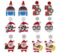 Dreuyet 6 Pairs Christmas Earring Sets for Women Trendy Xmas Tree Snowflake HoHoHo Santa Claus Reindeer Black Cat Alpaca Snowflake Dangle Drop Earrings Cute Colorful Xmas Holiday Christmas Earrings, M