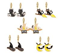 Dreuyet 6 Pairs Cute Strawberry Cat Rabbit Hoop Earrings for Woman Sweet Fruit Cake Food Strawberry Earrings Funny Cartoon Animal Earrings Christmas Gifts, S, Zinc, Created Zircon
