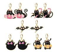 Dreuyet 6 Pairs Cute Strawberry Cat Rabbit Hoop Earrings for Woman Sweet Fruit Cake Food Strawberry Earrings Funny Cartoon Animal Earrings Christmas Gifts, S, Zinc, Created Zircon