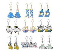 Dreuyet 9 Pairs Biology Gifts Earrings Set Unique Charm Chemistry Atom DNA Microscope Brain Heart Light Bulb Globe Scientist Earrings for Women Science Nerd Jewelry Gifts, Middle, Metal, No Gemstone