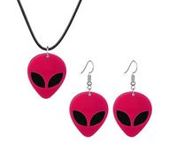 Dreuyet Alien Earrings Necklace for Women Funny Cute Cartoon Green Space Head Novelty Earrings Glitter Alien Outer Space Galaxy Necklace Halloween Jewelry, Middle, Acrylic, No Gemstone