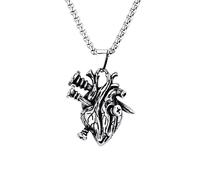 Dreuyet Anatomical Heart Necklace for Women Men Stainless Steel Anatomic 3D Human Heart Necklaces Medical Personnel Prop Steampunk Style Halloween Gothic Necklace, Middle, Stainless Steel, No Gemstone