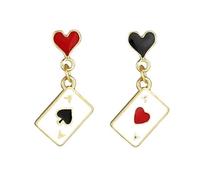 Dreuyet Asymmetric Poker Earrings for Women Personalized Rabbit Long Clock Poker Dangle Earrings Retro Cool Red Hearts A Queen Poker Drop Earrings Jewelry Gifts, Zinc, Cubic Zirconia