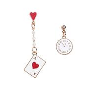 Dreuyet Asymmetric Poker Earrings for Women Personalized Rabbit Long Clock Poker Dangle Earrings Retro Cool Red Hearts A Queen Poker Drop Earrings Jewelry Gifts, Zinc, Cubic Zirconia