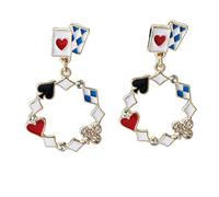 Dreuyet Asymmetric Poker Earrings for Women Personalized Rabbit Long Clock Poker Dangle Earrings Retro Cool Red Hearts A Queen Poker Drop Earrings Jewelry Gifts, Zinc, Cubic Zirconia