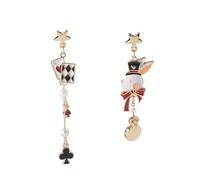 Dreuyet Asymmetric Poker Earrings for Women Personalized Rabbit Long Clock Poker Dangle Earrings Retro Cool Red Hearts A Queen Poker Drop Earrings Jewelry Gifts, Zinc, Cubic Zirconia