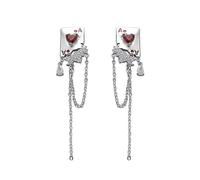 Dreuyet Asymmetric Poker Earrings for Women Personalized Rabbit Long Clock Poker Dangle Earrings Retro Cool Red Hearts A Queen Poker Drop Earrings Jewelry Gifts, Zinc, Cubic Zirconia