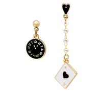 Dreuyet Asymmetric Poker Earrings for Women Personalized Rabbit Long Clock Poker Dangle Earrings Retro Cool Red Hearts A Queen Poker Drop Earrings Jewelry Gifts, Zinc, Cubic Zirconia