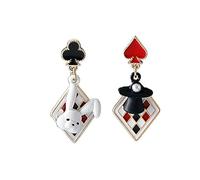 Dreuyet Asymmetric Poker Earrings for Women Personalized Rabbit Long Clock Poker Dangle Earrings Retro Cool Red Hearts A Queen Poker Drop Earrings Jewelry Gifts, Zinc, Cubic Zirconia