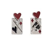 Dreuyet Asymmetric Poker Earrings for Women Personalized Rabbit Long Clock Poker Dangle Earrings Retro Cool Red Hearts A Queen Poker Drop Earrings Jewelry Gifts, Zinc, Cubic Zirconia