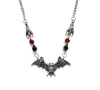 Dreuyet Bat Necklace for Women Mens Fashion Gothic Punk Bat Red Black Crystal Necklace Vintage Vampire Bat Necklace Cool Animal Wing Pendant Necklace Halloween Jewelry Gifts, Zinc, No Gemstone