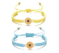 Dreuyet Boho Sunflower Bracelets for Women Fashion Daisy Friendship Bracelets Charm Handmade Adjustable Braided Rope Flower Bracelets Summer Beach Jewelry, M, rope, no gemstone