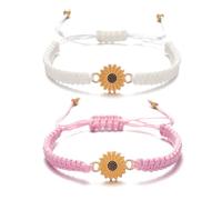 Dreuyet Boho Sunflower Bracelets for Women Fashion Daisy Friendship Bracelets Charm Handmade Adjustable Braided Rope Flower Bracelets Summer Beach Jewelry, M, rope, no gemstone