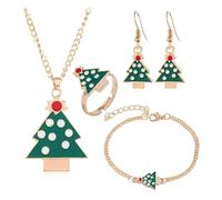 Dreuyet Christmas 4Pcs Earrings Necklace for Women Cute Santa Claus Tree Small Bell Elk Snowman Rings Bracelet Set Thanksgiving Xmas Holiday Jewelry, M, Zinc, No Gemstone
