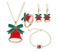 Dreuyet Christmas 4Pcs Earrings Necklace for Women Cute Santa Claus Tree Small Bell Elk Snowman Rings Bracelet Set Thanksgiving Xmas Holiday Jewelry, M, Zinc, No Gemstone