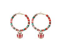 Dreuyet Christmas Hoop Earrings Heishi Polymer Clay Round Circle Elk Christmas Tree Santa Snowmen Candy Earrings for Women Winter Holiday Xmas Jewelry, Middle, Polymer Clay, No Gemstone
