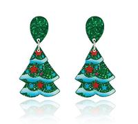 Dreuyet Christmas Tree Earrings for Women Creative Red Green Xmas Tree Drop Dangle Earrings Christmas Party Jewelry Holiday Accessory, M, Acrylic, No Gemstone