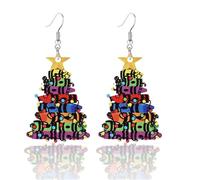 Dreuyet Christmas Tree Earrings for Women Creative Red Green Xmas Tree Drop Dangle Earrings Christmas Party Jewelry Holiday Accessory, M, Acrylic, No Gemstone