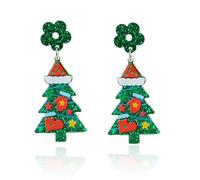 Dreuyet Christmas Tree Earrings for Women Creative Red Green Xmas Tree Drop Dangle Earrings Christmas Party Jewelry Holiday Accessory, M, Acrylic, No Gemstone