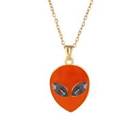 Dreuyet Crystal Alien Necklace for Women Men Rhinestone Cute Green Alien Head Neckalce Outer Space Galaxy HipHop Jewelry Gift, 18.0 Inches, Crystal Rhinestone Metal, Crystal