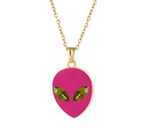 Dreuyet Crystal Alien Necklace for Women Men Rhinestone Cute Green Alien Head Neckalce Outer Space Galaxy HipHop Jewelry Gift, 18.0 Inches, Crystal Rhinestone Metal, Crystal