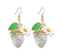 Dreuyet Cute Strawberry Earrings for Women 3D Kawaii Red Strawberry with Leaf Bee Flower Drop Dangle Earring Colorful Lifelike Sweet Resin Charm Fruit Jewelry, Middle, Resin, No Gemstone