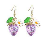 Dreuyet Cute Strawberry Earrings for Women 3D Kawaii Red Strawberry with Leaf Bee Flower Drop Dangle Earring Colorful Lifelike Sweet Resin Charm Fruit Jewelry, Middle, Resin, No Gemstone