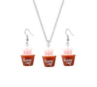 Dreuyet Cute Succulent Potted Plant Earring Necklaces Set for Women Creative 3D Simulation Green Plant Dangle Drop Earrings Lovely Cactus Pendant Necklaces Jewelry Gifts, Resin, No Gemstone