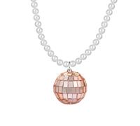 Dreuyet Disco Ball Pearl Necklaces 70s Mirror Disco Party Necklaces for Women Disco Party Favors Dance Accessories Halloween Costume Outfit, Middle, Plastic Faux Pearl, No Gemstone