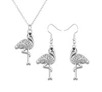 Dreuyet Flamingo Bird Earrings and Necklace Set for Women Hawaiian Tropical Flamingo Necklace Cute Flamingo Bird Animal Earrings Pink Rhinestone Flamingo Summer Beach Jewelry Vacation Jewelry, Alloy