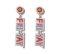 Dreuyet FRI-YAY Beaded Dangle Drop Earrings Rhinestone Dainty Teacher Earrings for Women Colorful Teacher Appreciation Gifts Back to School Friday Gifts, Middle, Beads, No Gemstone